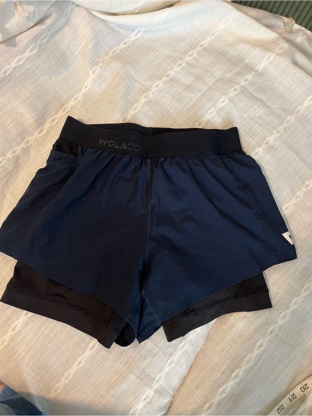 Wolaco Navy 2 in 1 Running Shorts for Women Small Gym Activewear